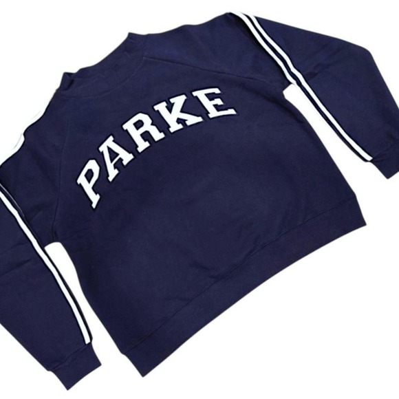 Parke Tops - PARKE Sport Stripe Mockneck Sweatshirt Shadow Navy Blue L/XL NWT